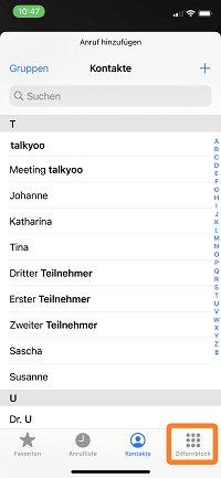 Conference call iPhone: Select contact or use numeric keypad