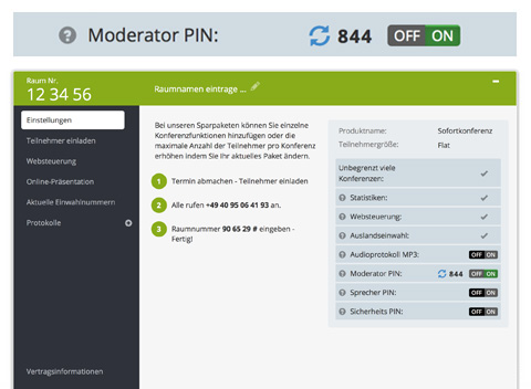 Eventkonferenzen in Ruhe mit Moderator-PIN beginnen