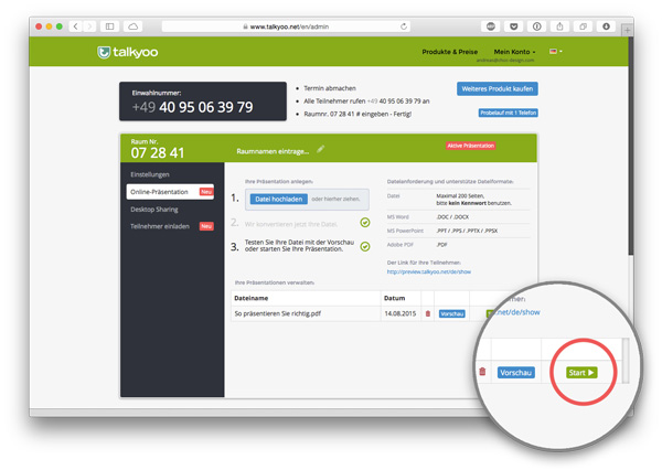 Starten der Online-Präsentation 