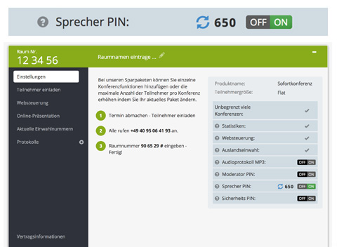 Sprecher PIN in den Einstellungen des Konferenzraumes aktivieren